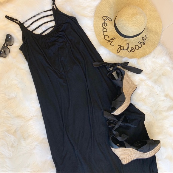 Mandarin Blue Resortwear Black Maxi Dress L - Picture 1 of 8